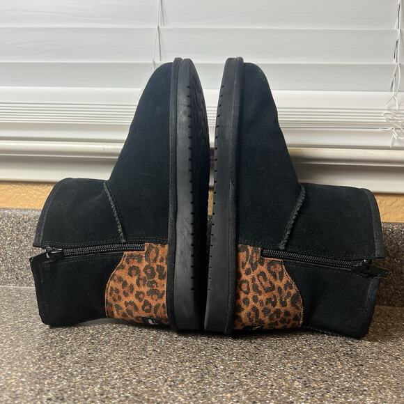 Koolaburra by UGG Women 6.5 Suede Boots Black/Cheetah Print Ankle Bootie Pull On - Picture 5 of 11